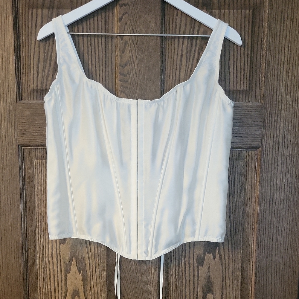 NWT Victoria’s Secret Satin Lace-Up Corset Top – Ivory | Size L